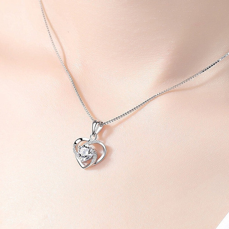 Silver-Plated Anti-Tarnish American Diamond Heart Pendant