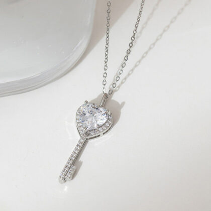 Silver-Plated Anti-Tarnish American Diamond Heart Key Pendant